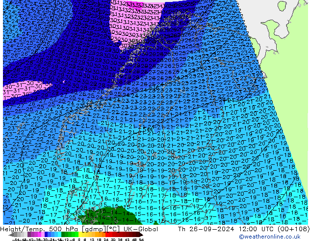 Height/Temp. 500 hPa UK-Global Qui 26.09.2024 12 UTC