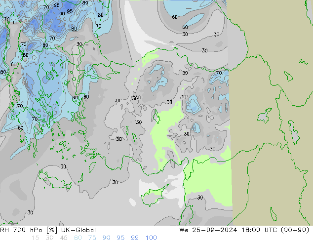 RH 700 hPa UK-Global Qua 25.09.2024 18 UTC