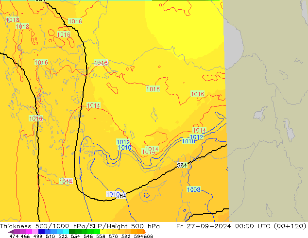 Schichtdicke 500-1000 hPa UK-Global Fr 27.09.2024 00 UTC