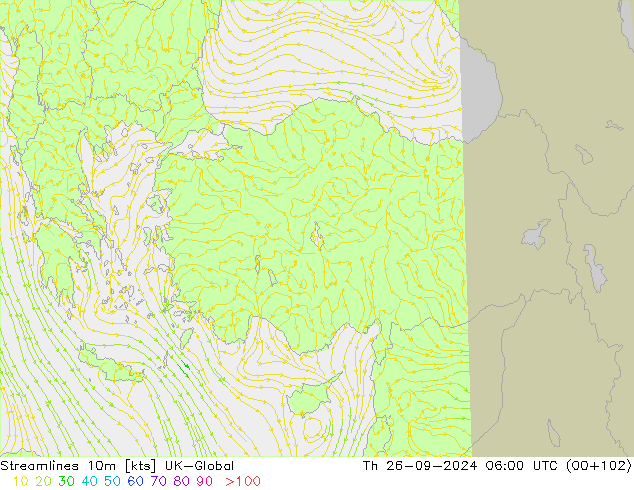 Streamlines 10m UK-Global Th 26.09.2024 06 UTC