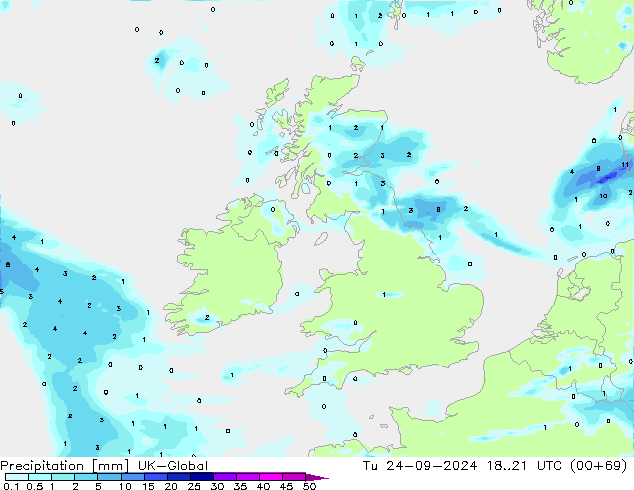 Precipitation UK-Global Tu 24.09.2024 21 UTC