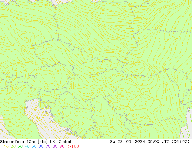 Streamlines 10m UK-Global Su 22.09.2024 09 UTC