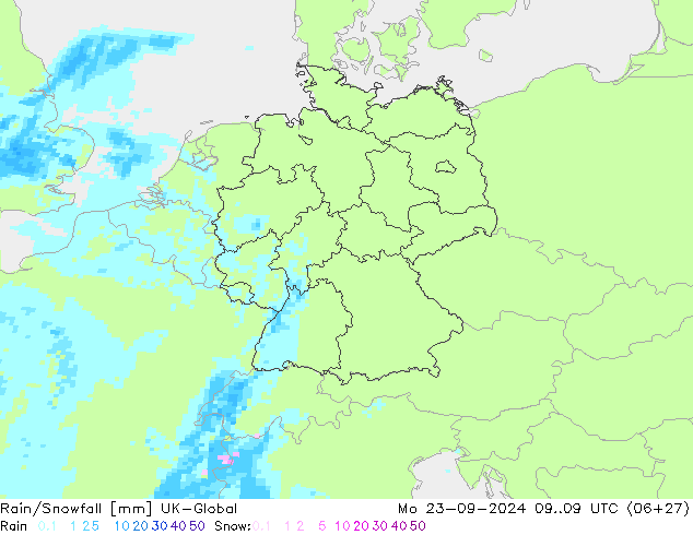 Rain/Snowfall UK-Global Po 23.09.2024 09 UTC