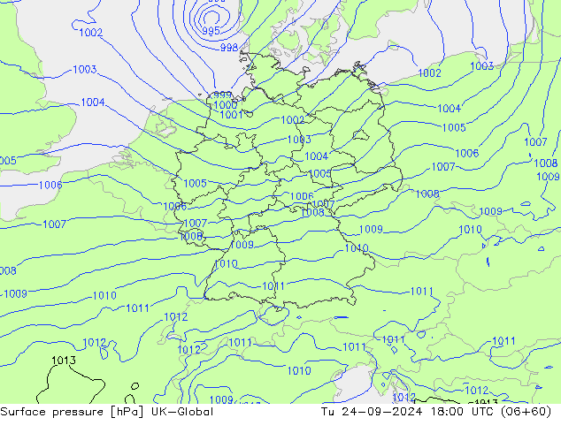 Surface pressure UK-Global Tu 24.09.2024 18 UTC