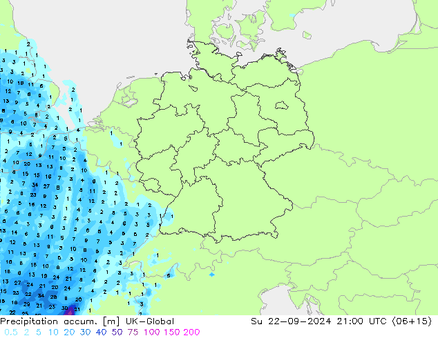 Precipitation accum. UK-Global Dom 22.09.2024 21 UTC