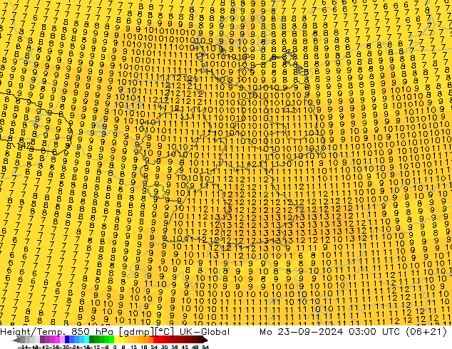 Height/Temp. 850 hPa UK-Global Mo 23.09.2024 03 UTC