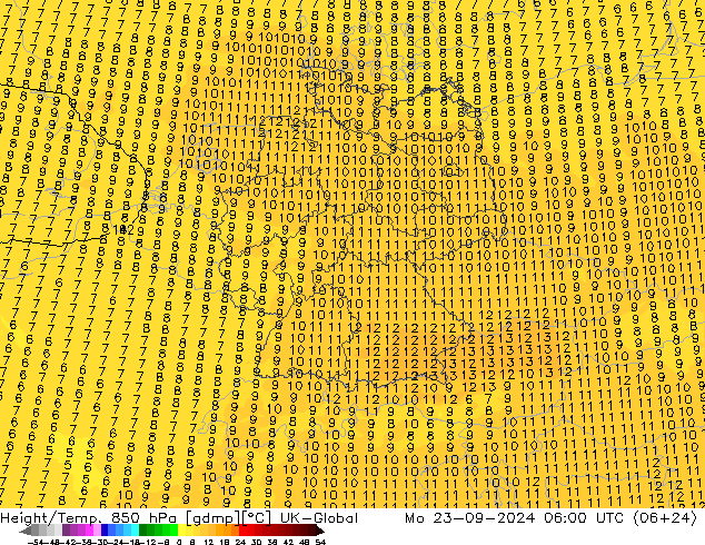 Height/Temp. 850 hPa UK-Global Mo 23.09.2024 06 UTC