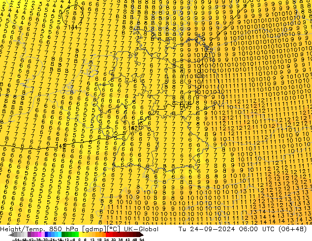 Hoogte/Temp. 850 hPa UK-Global di 24.09.2024 06 UTC