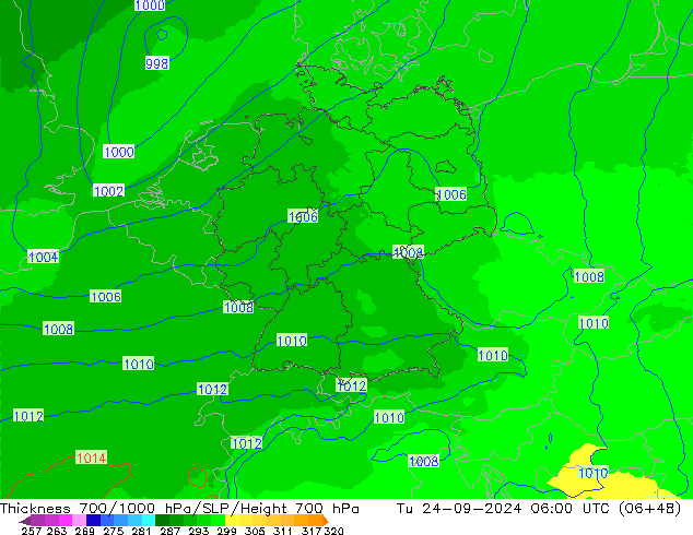 700-1000 hPa Kalınlığı UK-Global Sa 24.09.2024 06 UTC