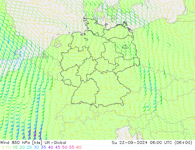 Vento 850 hPa UK-Global Dom 22.09.2024 06 UTC