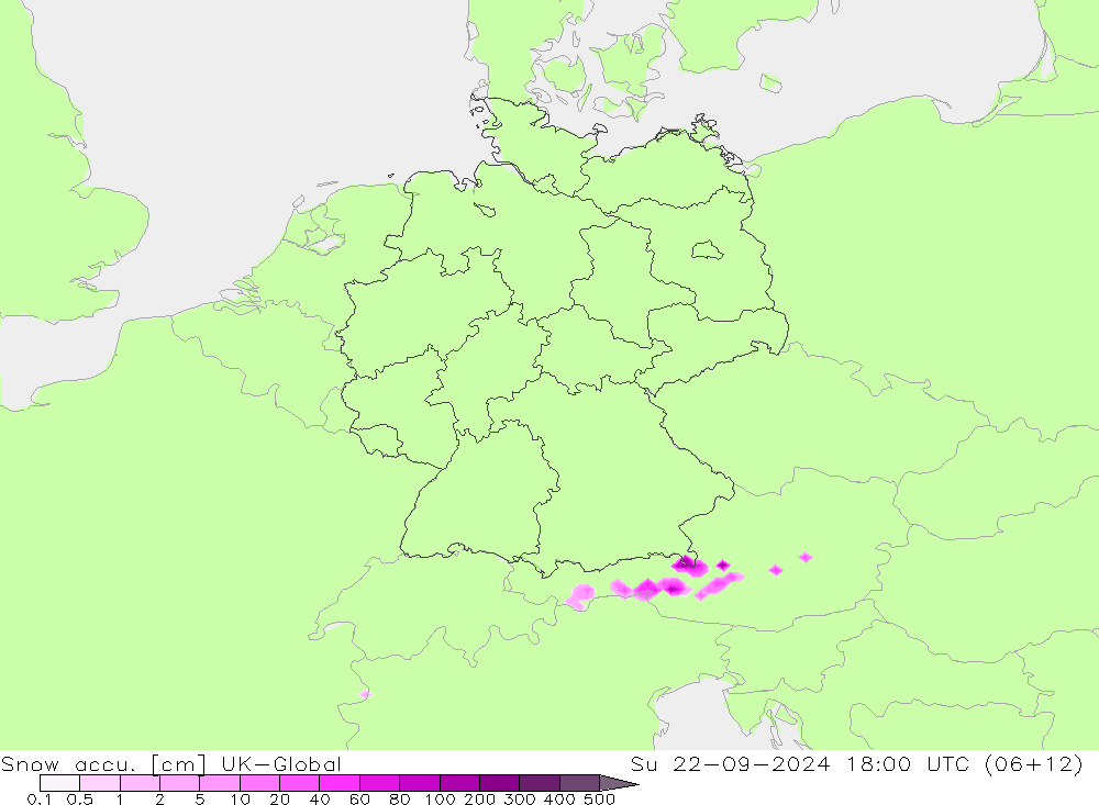 Snow accu. UK-Global Su 22.09.2024 18 UTC