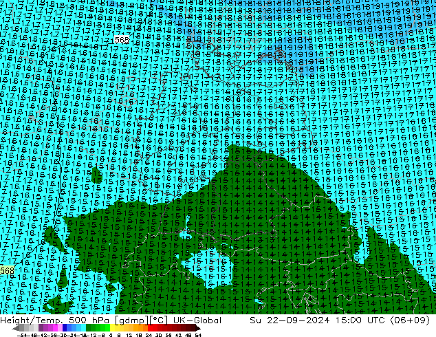 Height/Temp. 500 hPa UK-Global dom 22.09.2024 15 UTC