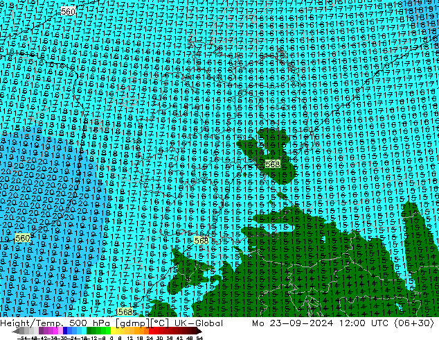 Height/Temp. 500 hPa UK-Global Seg 23.09.2024 12 UTC