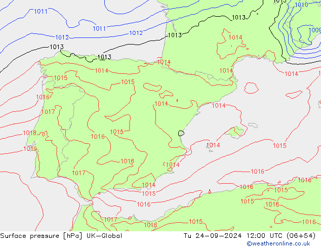 Surface pressure UK-Global Tu 24.09.2024 12 UTC