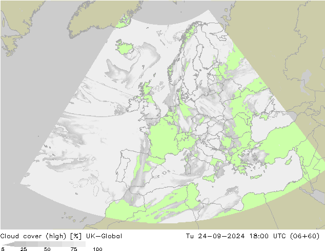 Cloud cover (high) UK-Global Tu 24.09.2024 18 UTC