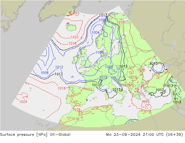 приземное давление UK-Global пн 23.09.2024 21 UTC