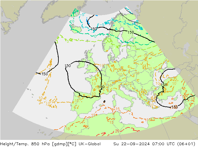 Height/Temp. 850 гПа UK-Global Вс 22.09.2024 07 UTC