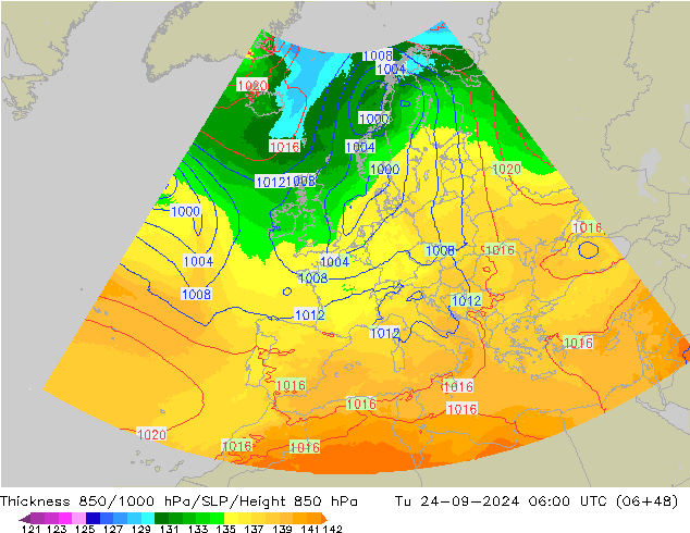 Schichtdicke 850-1000 hPa UK-Global Di 24.09.2024 06 UTC