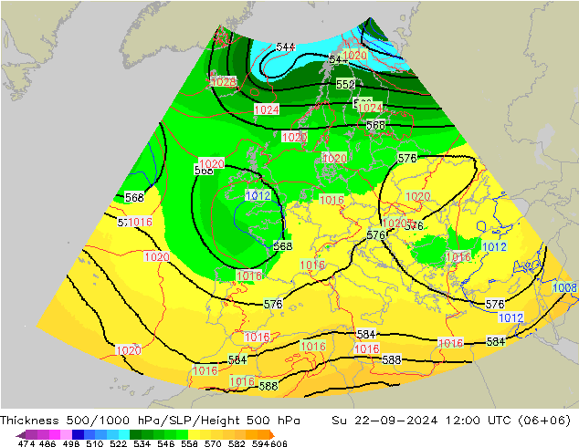 Thck 500-1000hPa UK-Global 星期日 22.09.2024 12 UTC