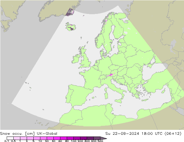 Snow accu. UK-Global 星期日 22.09.2024 18 UTC