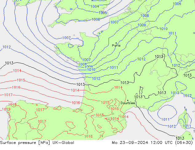 Luchtdruk (Grond) UK-Global ma 23.09.2024 12 UTC