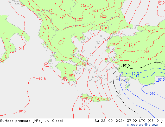 Surface pressure UK-Global Su 22.09.2024 07 UTC