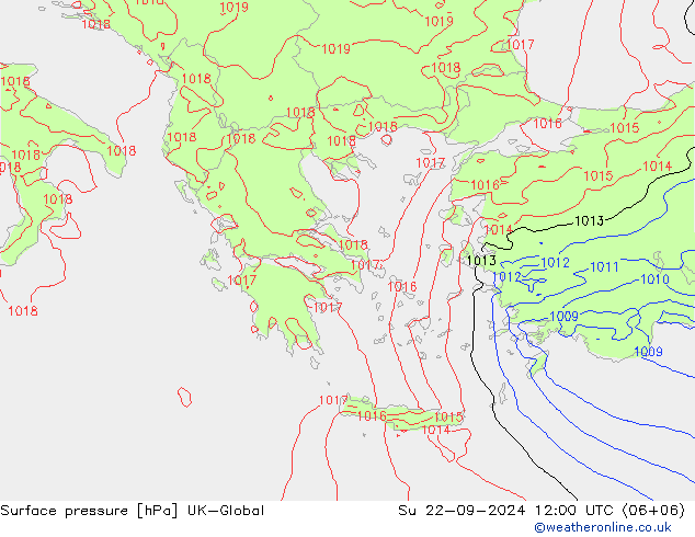 Surface pressure UK-Global Su 22.09.2024 12 UTC