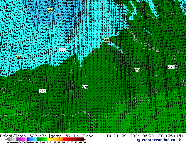 Height/Temp. 500 гПа UK-Global вт 24.09.2024 06 UTC