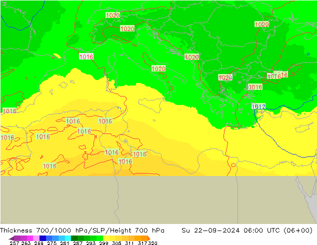 Dikte700-1000 hPa UK-Global zo 22.09.2024 06 UTC