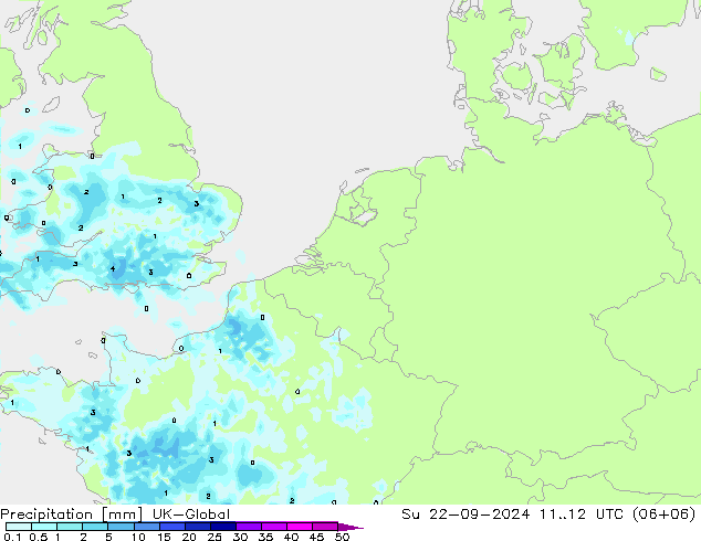 Precipitation UK-Global Su 22.09.2024 12 UTC