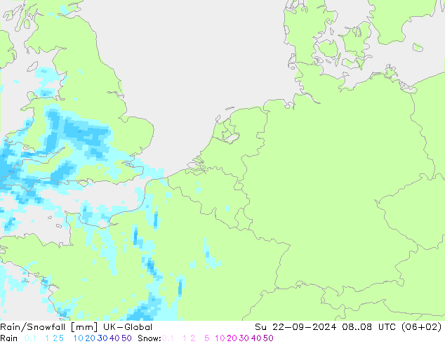 Regen/Schneefall UK-Global So 22.09.2024 08 UTC