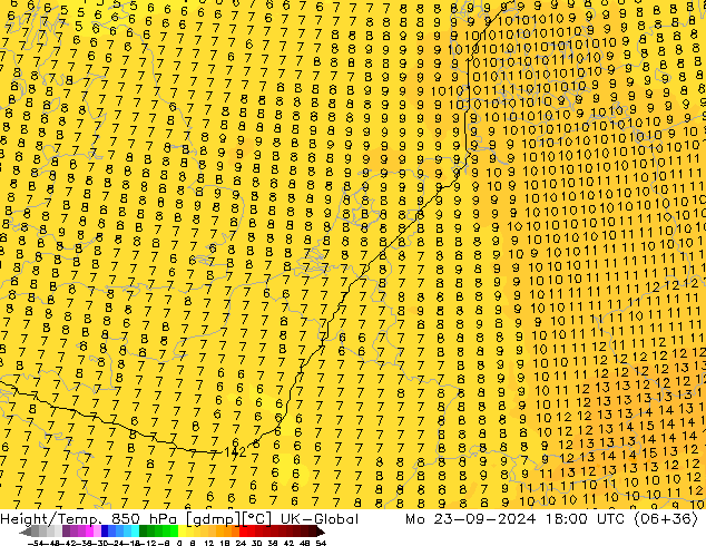 Geop./Temp. 850 hPa UK-Global lun 23.09.2024 18 UTC