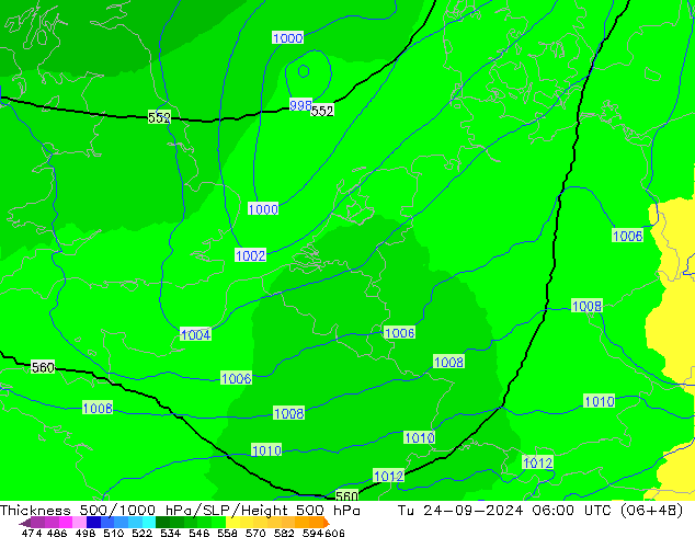 Thck 500-1000hPa UK-Global wto. 24.09.2024 06 UTC