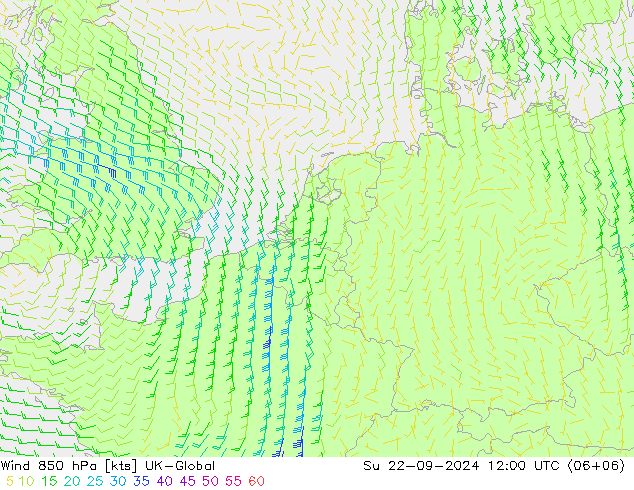 Vent 850 hPa UK-Global dim 22.09.2024 12 UTC