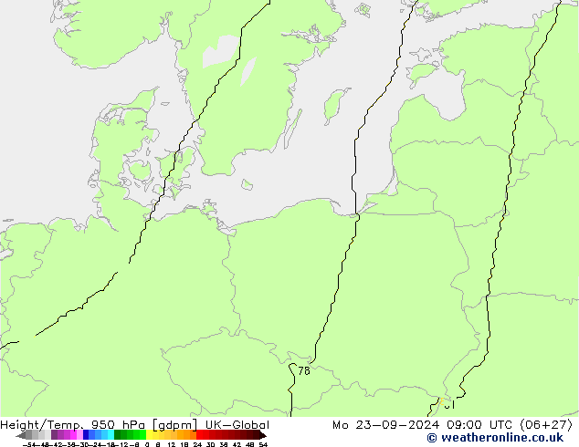 Height/Temp. 950 hPa UK-Global Mo 23.09.2024 09 UTC