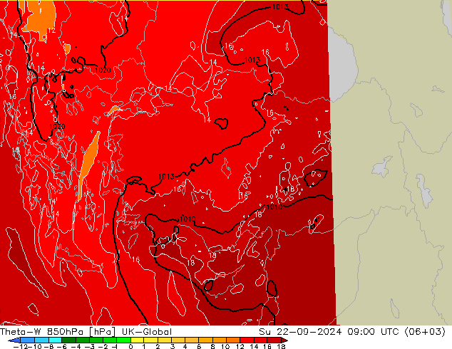 Theta-W 850hPa UK-Global Dom 22.09.2024 09 UTC