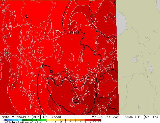 Theta-W 850hPa UK-Global Mo 23.09.2024 00 UTC