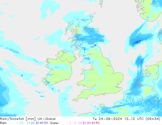 Regen/Sneeuwval UK-Global di 24.09.2024 12 UTC