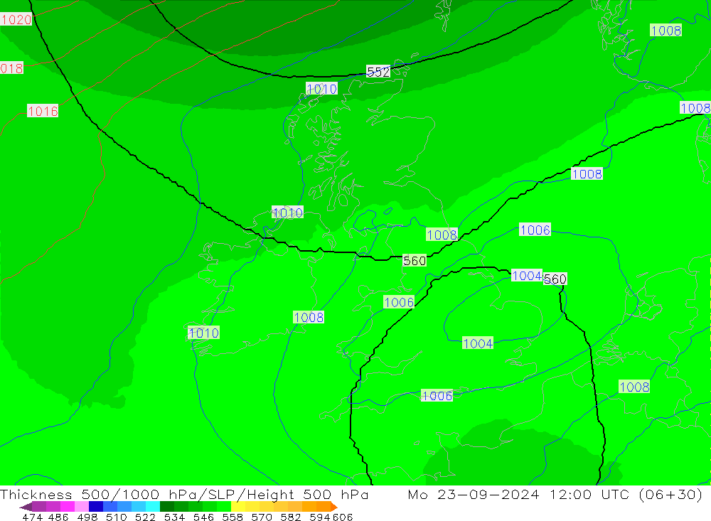 500-1000 hPa Kalınlığı UK-Global Pzt 23.09.2024 12 UTC