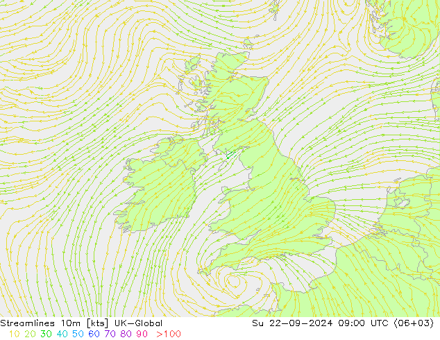 Stromlinien 10m UK-Global So 22.09.2024 09 UTC