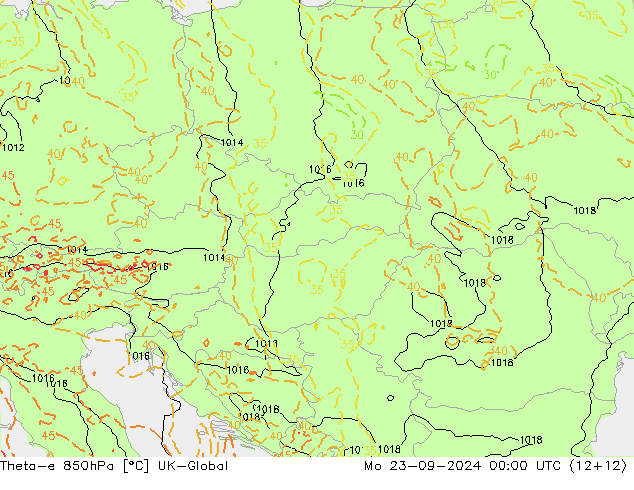 Theta-e 850hPa UK-Global Mo 23.09.2024 00 UTC