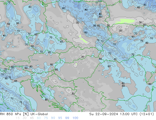 Humidité rel. 850 hPa UK-Global dim 22.09.2024 13 UTC