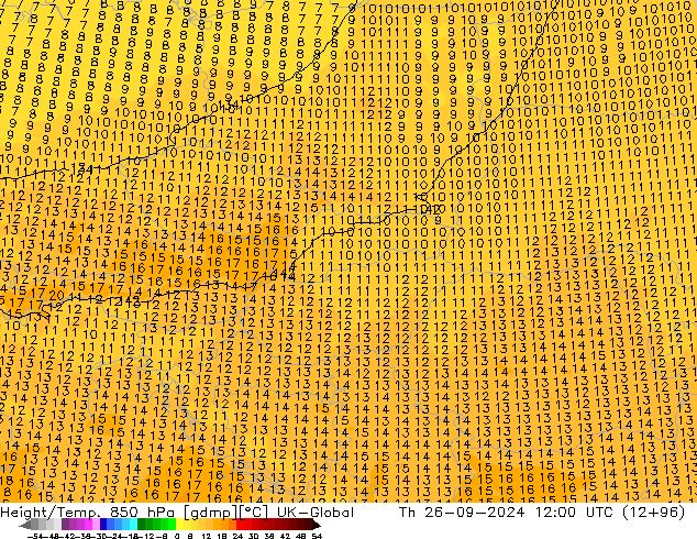 Height/Temp. 850 hPa UK-Global Qui 26.09.2024 12 UTC