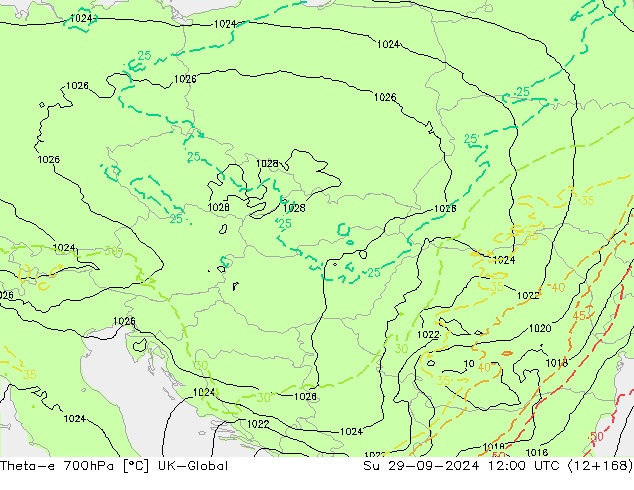 Theta-e 700гПа UK-Global Вс 29.09.2024 12 UTC