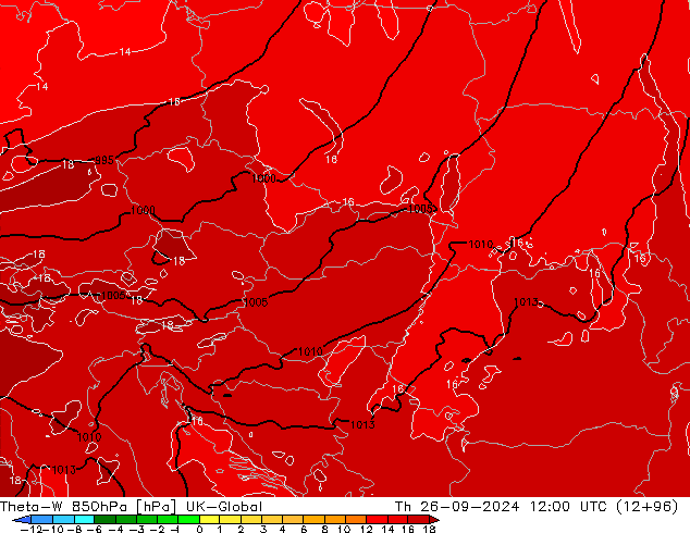 Theta-W 850hPa UK-Global Qui 26.09.2024 12 UTC