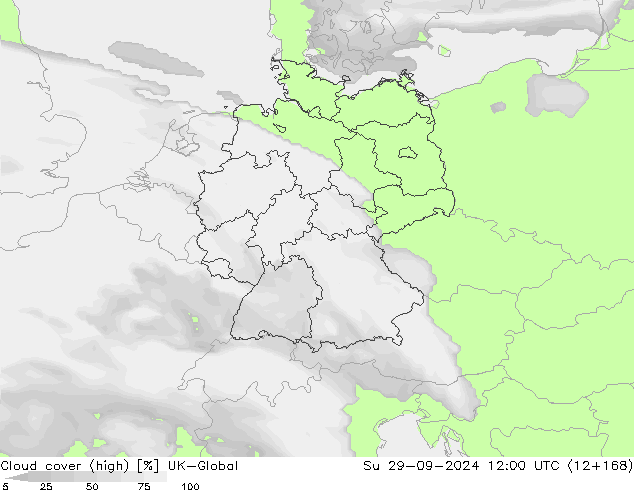 Cloud cover (high) UK-Global Su 29.09.2024 12 UTC