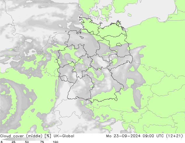 oblačnosti uprostřed UK-Global Po 23.09.2024 09 UTC