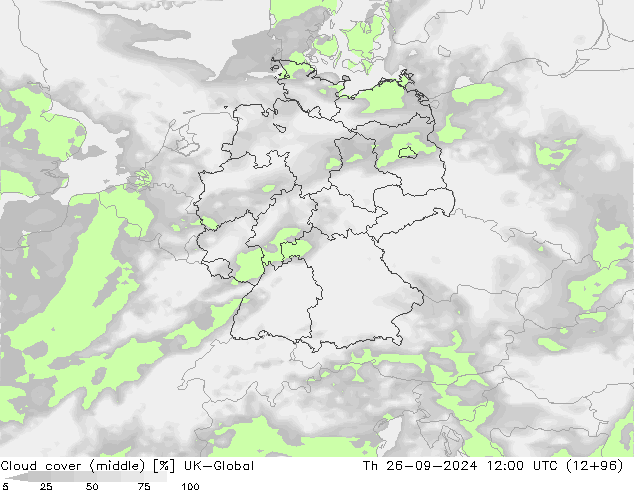 Cloud cover (middle) UK-Global Th 26.09.2024 12 UTC