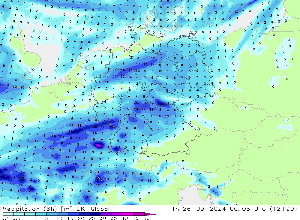 Yağış (6h) UK-Global Per 26.09.2024 06 UTC