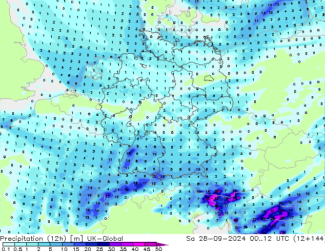 Precipitation (12h) UK-Global Sa 28.09.2024 12 UTC